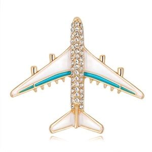 *LULEE* White x Blue Rhinestone Fashion Airplane Brooch